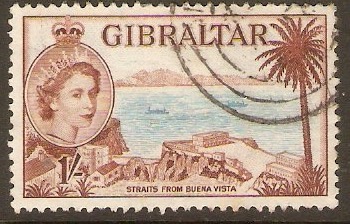 Gibraltar 1953 1s Pale blue and red-brown. SG154.